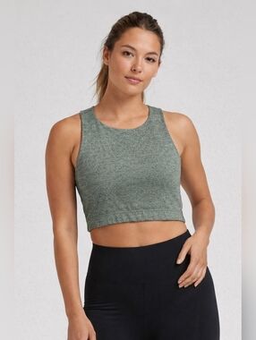 REI Co-op Green Textured Cropped Tank | Built-In Bra | Size Large